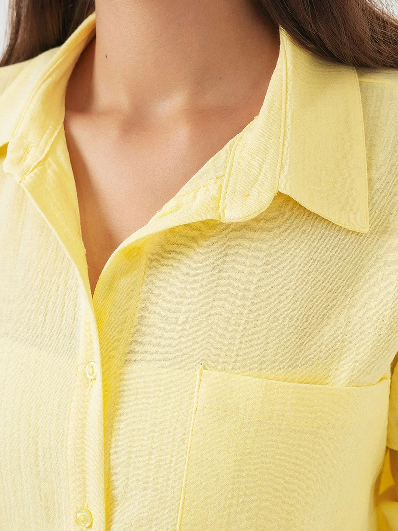 Big Dart Lemon Yellow BDART Linen Blended Shirt with Button Closure for Women | Best Price UAE